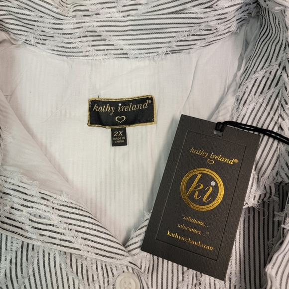 Kathy Ireland Fashion 360 Angelina Belted Shacket Dress Size 2X Black Stripe - Picture 3 of 5